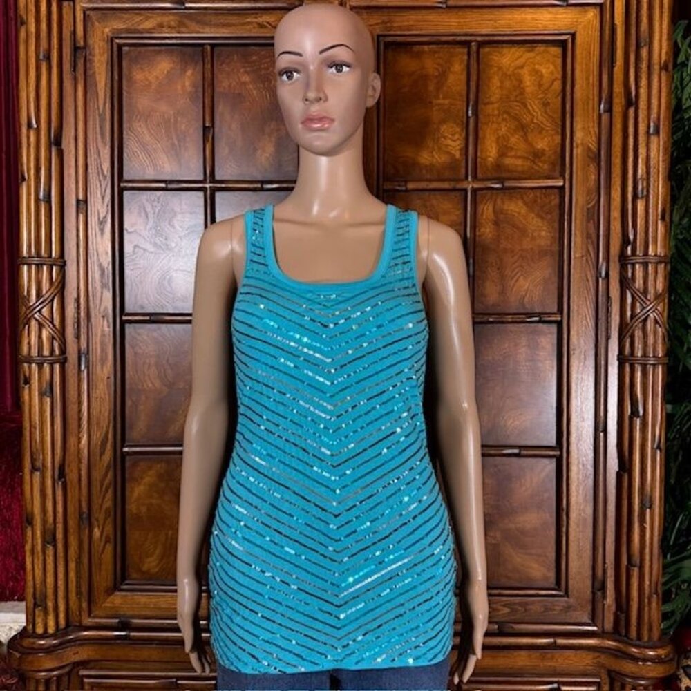 2b BeBe Turquoise Sequin Smock Raceback Tank